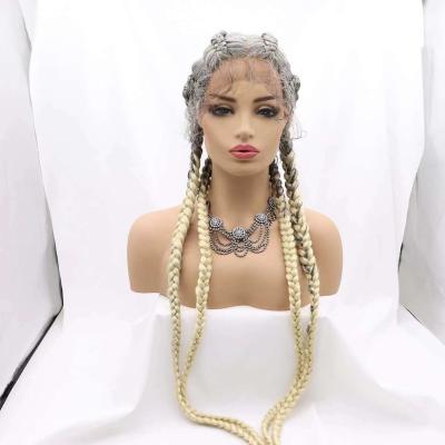 China Swiss Lace Gradient Braided Wigs Braiding Synthetic Lace Front Wig Long Braids Heat Fiber Hair Lace Front Synthetic Wigs For Black Women for sale