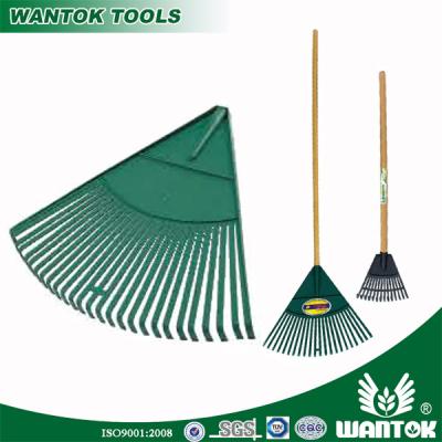 China Plastic Garden Rake 22T Leaf Rake With Hardwood Handle for sale