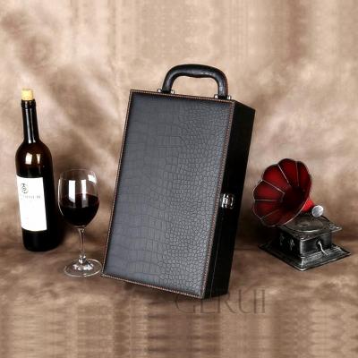 China 100% High Quality Handmade Luxury Black Leather Wine Gift Box Wine Glass Gift Box Wholesale for sale