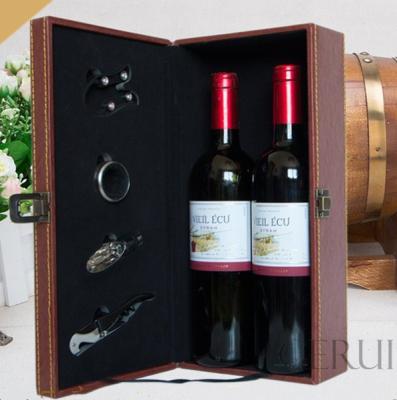 China 100% Handmade High Quality Wine Box PU Leather Wine Glasses Bottle Carry Case for sale