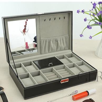 China 100% Handmade Unique Multifunctional Multifunctional Ring Box Black Velvet Watch Wooden Jewelry Box Leather Gift Box for sale