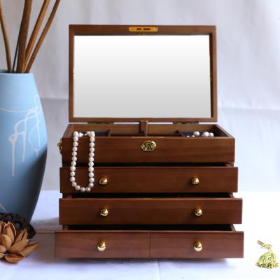 China Receive and send to friends jewelry box band lock vintage solid wood flannel antique jewelry boxSolid wooden earrings earrings gift box storage box wooden jew for sale