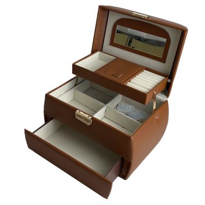 China Custom Multi Function Wooden Jewelry Box Multi-Drawer Jewelry Box PU Leather Jewelry Gift Box for sale