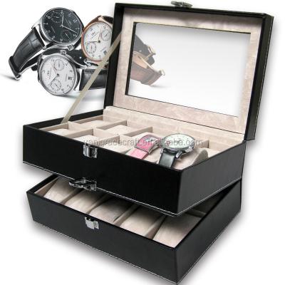 China 100% Handmade Mens Watch Storage Box 20 Slot Pillow Case Wrist Watch Wooden Leather Watch Boxes for sale