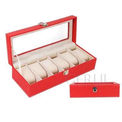 China 100% Handmade Luxury Flip Top Mens Wooden Watch Storage Box Rectangular 6 Slots Watch Packaging Display Cases for sale