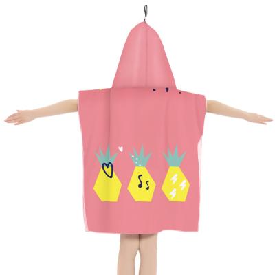 China Hot Selling Cute QUICK DRY Kids Baby Swimming Changing Poncho Beach Towel Kids Long Robe Hooded Towel Custom Poncho Towel for sale