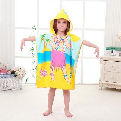 China Kids Poncho Towel Cartoon Print Children Microfiber Hooded Towel Beach Towel Kids Safe Towel for sale