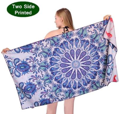 China Compressed Wholesale Printed Double Sided Microfiber Beach Towel Quick Dry Waffle Bohemian Beach Towel for sale