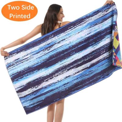 China Compressed OEM Custom Printed Double Side Microfiber Beach Towel Quick Dry Waffle Beach Towel for sale