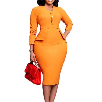 China 2022 A/W New Arrival Amazon Temperament Commuter Office Pencil Skirt Dress Viable Africa Women Clothes Plus Size Office Ladies Top for sale