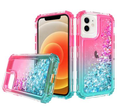 China AoYiYa TPU+PC Liquid Silicone Glitter Quicksand Full-Body Shockproof Liquid Bumper Phone Case For iPhone 11 12 13 pro for sale