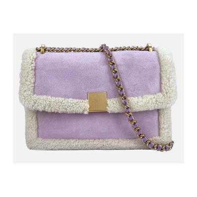 China PU and suede with white lamb wool Custom Designer Evening Clutch Bags Famous Brands Metal Chain Luxury Crossbody Shoulder Bags Women Handbags for sale