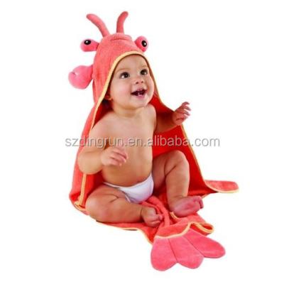 China Baby Disposable Towel, Lobster Laughs Lobster Hooded Towel, Red, 0-9 Months for sale