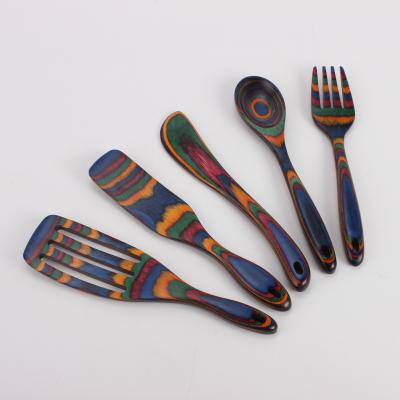 China Wholesale Sustainable Easy Clean Cooking Tool Kit 5 Pieces Set Mini Four Color Wooden Kitchen Utensils for sale