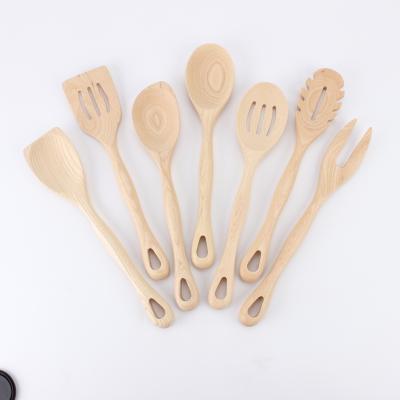 China Sustainable 7 Pieces Eco-friendly Household Goods Baking Tools Kitchen Utensils Cooking Set With Wooden Handle for sale