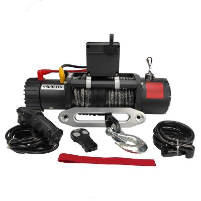 China Factory Durable Hot Selling Electric Winch 9500 Pounds 12V 24V Synthetic Rope Winch for sale