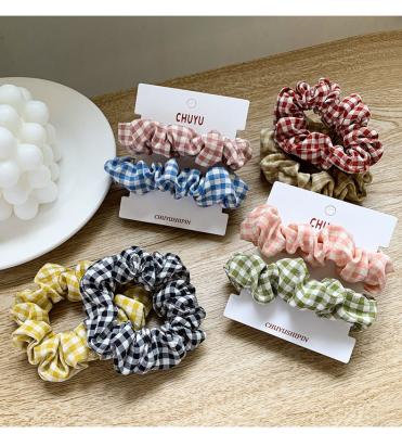 China 2.5cm Rope Scrunchies Large Intestine Hair Wild Tie Stability Korean Version Small Lattice Ponytail Hair Tie Main Hair Rope for sale