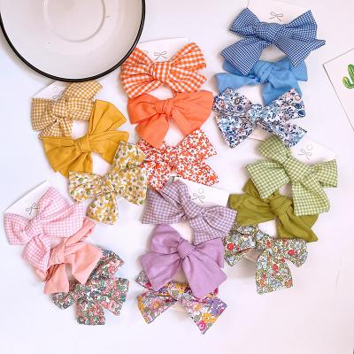 China Large Soft Plaid Korean Style New Solid Color Bow Girl Hairpin Cloth Hairpin Floral Hair Bow Clip Elegant for sale