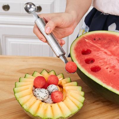 China Wholesale Simple Device Fruit Dual Function Burning Scooper With Pulp Double Head Spoon Cream Sauce Kitchen Rotating Tool for sale