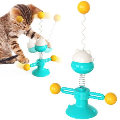 China New Funny Explosive Viable Factory Wholesale Cat Toy Pet Supplies Amazon Cat Stick Spring Cat Turntable Toy for sale