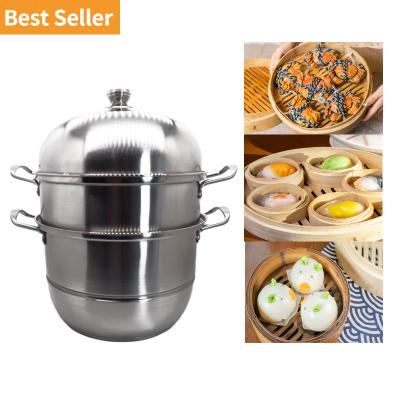 China 34cm Food Grade Stainless Steel Classic 3-Ply Steam Stocked Silver Stainless Cooking Set for sale