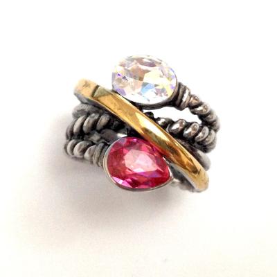 China CLASSIC Fashion Wholesale Bulk Stainless Steel PVD Plated Two Tone Diamond Cut Akatsuki David Design Finger Ring for sale