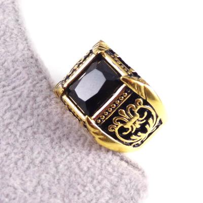 China Punk High-Grade Vintage Antique Gold Damascus Steel Gothic Punk Men Gemstone Ruby Finger Ring 316 Stainless Steel for sale