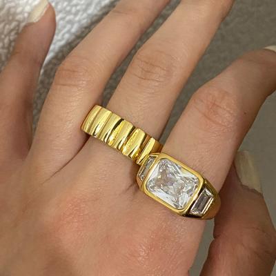 China TRENDY Luxury Minimalist Jewelry No Fade 18k Gold Plated Vintage Bling Geometric Engagement Ring For Women for sale