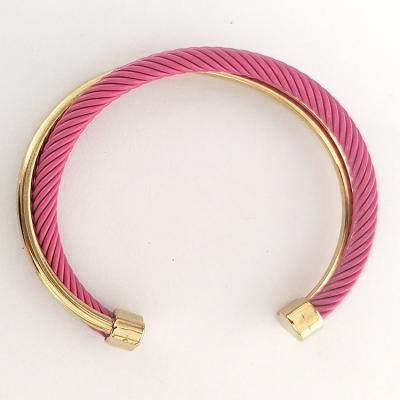 China CLASSIC Fashion Jewelry Mens Quality Color Adjustable Waterproof Stainless Steel Twist Cable Wire Rope Open Bracelets Bangles For Girl for sale