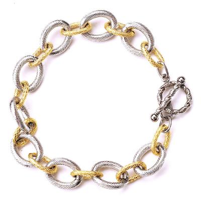 China CLASSIC David Style Jewelry Men Bracelet Stainless Steel Twist Twisted Rope Chain T Buckle Two-tone Chain Bracelet for sale