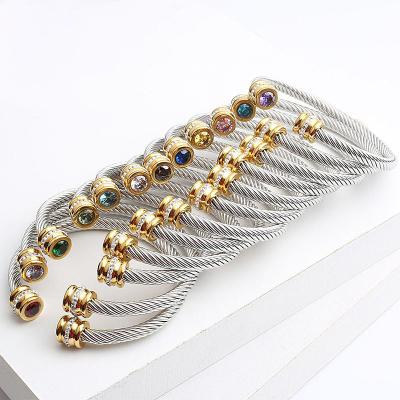 China CLASSIC Birthstone Bangle Cable Wire Twisted Bangles Designer Inspired Cuff Bracelets For Girls Teens Christmas Gifts for sale