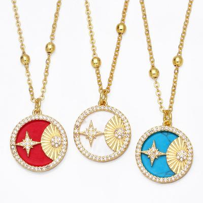 China TRENDY Trending Jewelry 2022 Wholesale New Arrivals Fashion Custom Female Gold Plated Turquoise Moon Star Pendant Bead Chain Necklace for sale