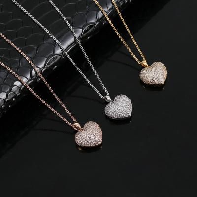 China TRENDY 16K Gold Plating Copper Zirconium Inlaid Heart Full Diamond Necklace Sweet Girl Three-dimensional Love Necklace for sale