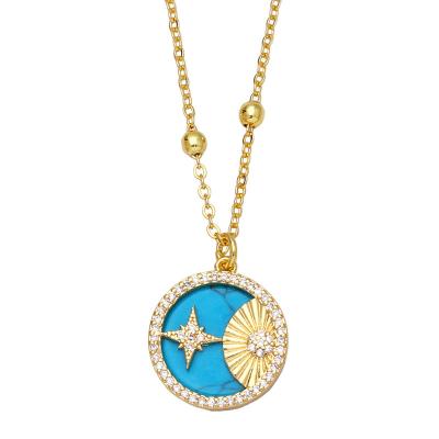 China TRENDY New Trending Products 2022 New Arrivals Multicolor Shell Jewelry Round Sun Zircon Necklace Pendant Charm for sale