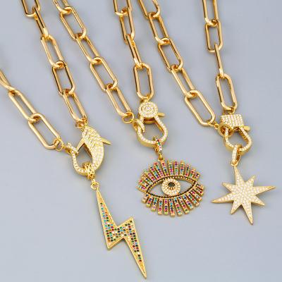 China Vintage Hip Hop Jewelry Chocker Gold Rainbow Evil Eye Croc Charms 18k Gold Plated Necklace Chain With Cubic Zirconia Women for sale