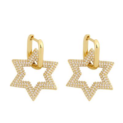 China TRENDY Women Jewelry Unique Simple Hip Hops Star Personalized Crystal CZ Cute Heart Ear Clip Micro Paved Crystal Ear Clasp Earrings for sale