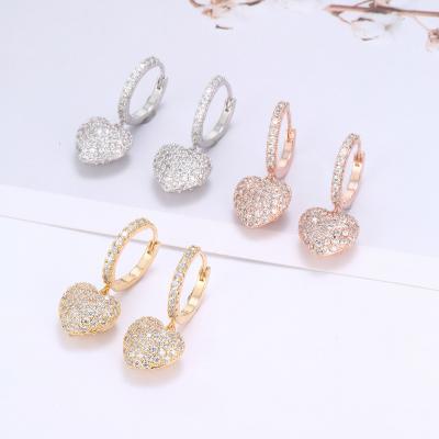 China TRENDY New Style Gold Plated Heart Shape Hoop Earrings Female Dainty Inlaid Full Zircon Heart Hoop Earrings for sale