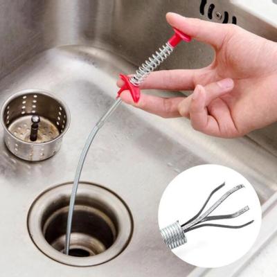 China Bendable Pipe Cleaner 60cm Kitchen Sink Tub Claw Take Toilet Hair Filter Pipe Clean Hook Dredging Tools for sale