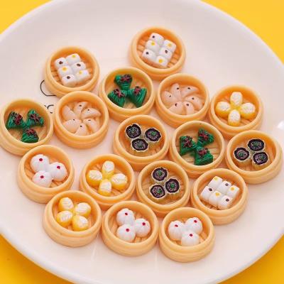 China Toy Mini Resin Simulation Chinese Food Steamed Stuffed Bun Dumplings Props Accessories Toys For Doll Kitchen Decoration for sale