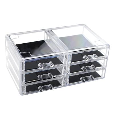 China Desktop Sustainable Acrylic Make Up Organizer Acrylic Cosmetic Box Lipstick Storage Organizer With Drawers for sale