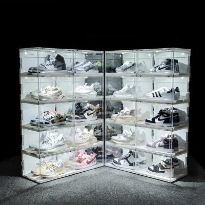 China Wholesale Viable Magnetic Clear Plastic Stackable Storage Clear Side Sneaker Organizer Plastic Shoe Box for sale