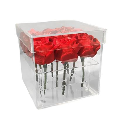 China Eco-friendly Success Stunning Clear Acrylic Rose Box Valentine's Day Gift Box Acrylic Perspex Rose Box For Roses for sale