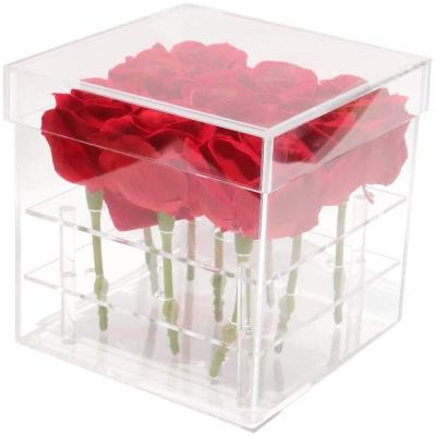 China Eco - Friendly Acrylic 9 Holes Flower Box Acrylic Rose Holder Box With Lid for sale