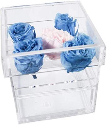 China Eco-friendly Luxury Square Flower Gift Box Acrylic Box With Clear Acrylic Cover For Valentine's Day for sale