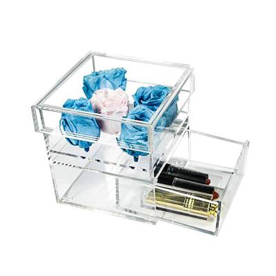 China Acrylic plexiglass preserved rose in acrylic gift box with drawer for sale