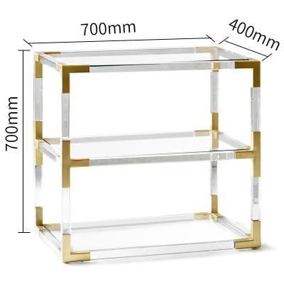 China (Size) Stainless Steel Gold Storage Rack Adjustable Acrylic Transparent Living Room Table for sale