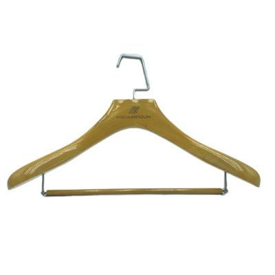 China Modern Wholesale Cheap Price Natural Color Wooden Mounted Coat Hanger With Flat Stainless Steel Square Hook For Fabrics Window Display for sale