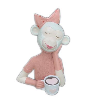 China Europe Resin Ornament Gift Table Statue Resin Monkey With Cup Sculpture Small Desk Decoration For Office Shop&Window Display Props for sale