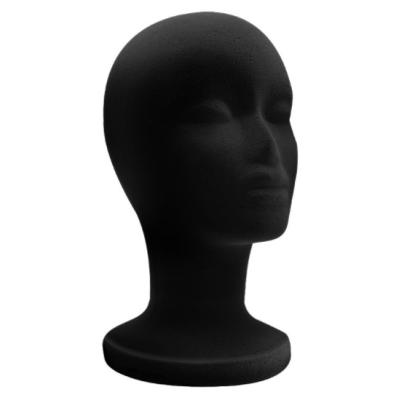 China Shop Display Wig Cap Black Foam Flocking Glasses Show Female Lead Model Styrofoam Foam Mannequin Head Stand On Sale For Shop Display for sale