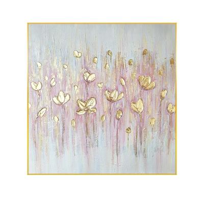 China Modern abstract lily oil painting living room sofa bedroom background decoration hand-painted golden painting for sale